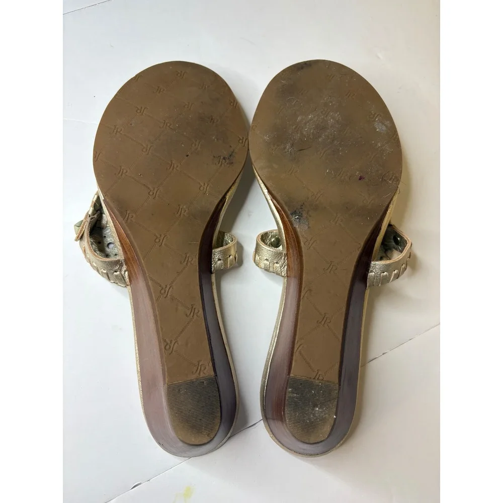 Jack Rogers Womens Metallic Gold Leather Whipstitch Rondelle Wedge Sandals Sz 7